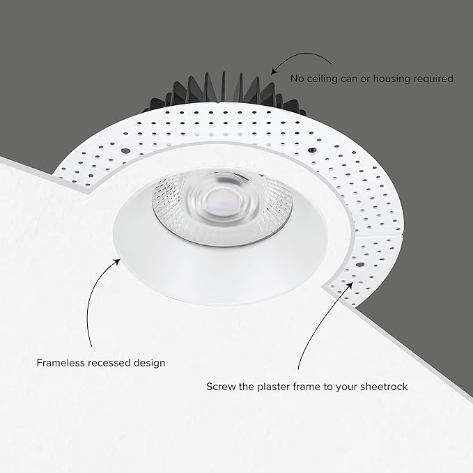 Maxxima 6 in. Trimless Ultra-Thin Recessed Anti-Glare LED Downlight Canless IC Rated 2000 Lumens 5 Color Temperature Selectable 2700K/3000K/3500K/4000K/5000K Dimmable 90 CRI 5 CCT Slim J-Box Included