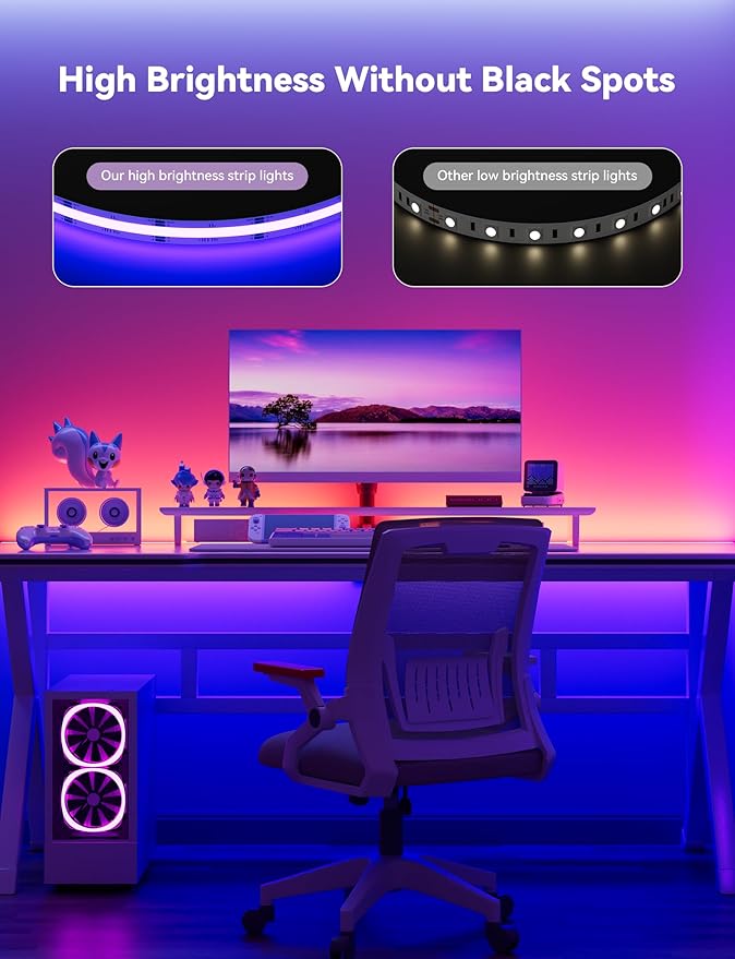 MIWISE 5V USB RGB COB LED Strip Light,9.84ft/3m Tape Lights,RF & App Control,Music Sync,Ultra Bright Color Changing Lighting,UL-Listed,Cuttable & Flexible for Bedroom,Kitchen,Desk,Party,Home Decor