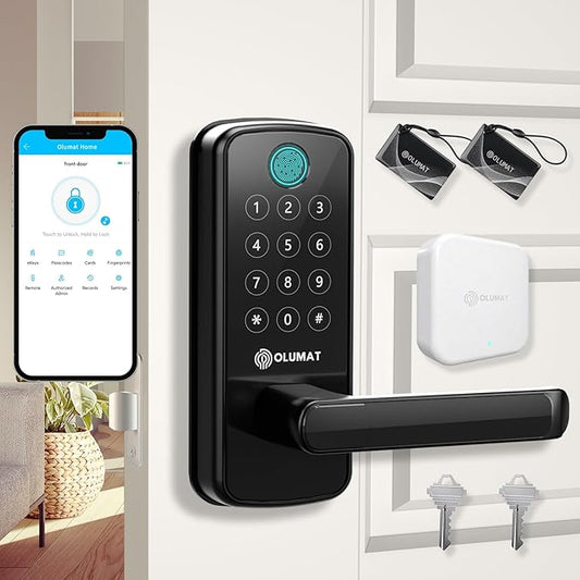 Smart Door Lock with WiFi Gateway, Keyless Entry Door Lock with Handle - Smart Locks for Front Door with Keypad - Fingerprint Locks with App Control - Auto Lock