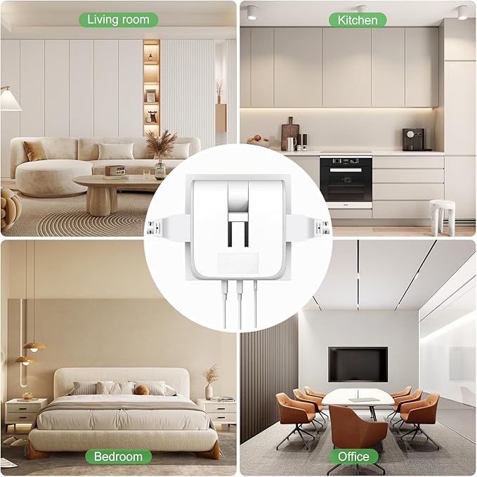 Flat Wall Outlet Extender with USB Charging Ports, HICITY 180° Swivel Power Strip 2 USB Ports, 2 Prong Folding Plug for Tight Spaces, Type A Ultra Thin Design (White)
