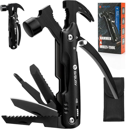 BIBURY Hammer Multitool Gifts for Dad Husband Grandpa, 12 in 1 Survival Gear Outdoor Multi Tool, Fathers Day Dad Gifts from Daughter Son and Wife, EDC Multi-Tool for Outdoor, Camping, Hiking