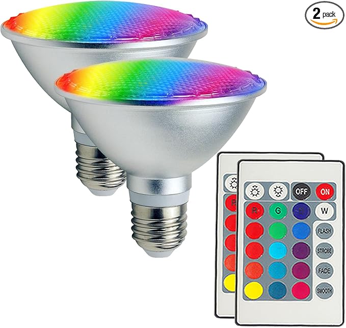 2Pack PAR30S LED Light Bulb, 30W RGB+Warm White LED Flood Light Indoor/Outdoor, Dimmable Color Changing Spotlight with Remote Control, Lawn Lamp for Home Courtyard Christmas Party Decoration
