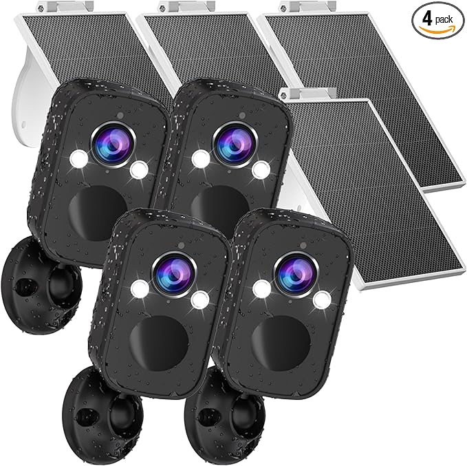 Rraycom Solar Security Cameras Wireless Outdoor 4Pc-Outdoor Cameras for Home Security, Home Camera with Motion Detection Alarm Floodlight Color Night Vision 2-Way Audio Waterproof, SD/Cloud