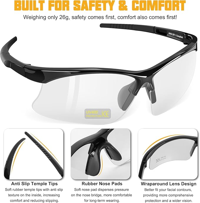 OXG 12 Pack Anti Fog Safety Glasses for Men, Impact Scratch Resistant Protective Eyewear ANSI Z87.1 Approved