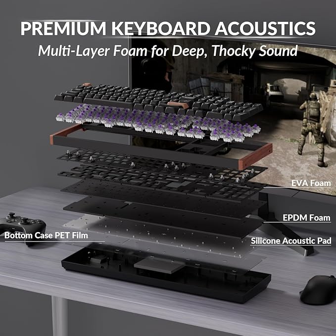 Keychron K10 HE Hall Effect Keyboard Wireless, Magnetic Switch Hot Swappable, Adjustable Actuation Rapid Trigger Mode with Aluminum + Wood Frame, Full-Size Custom RGB for Mac Windows Linux - Black