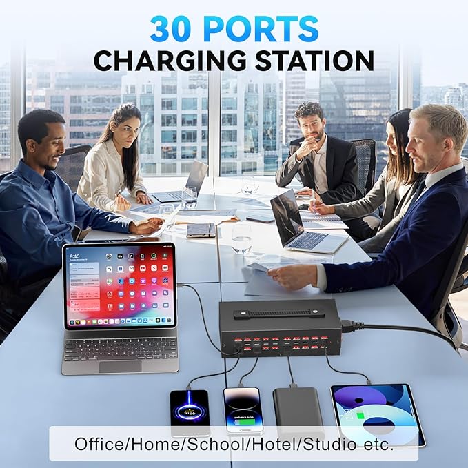 Portable USB~C Charger Block, 250W(30A) 30 Port (20 A & 10 C Port) Home Fast Charging Station for Multiple Devices, Desktop USB Wall Charger Compatible with iPhone, iPad, Kindle, Tablets, Watch