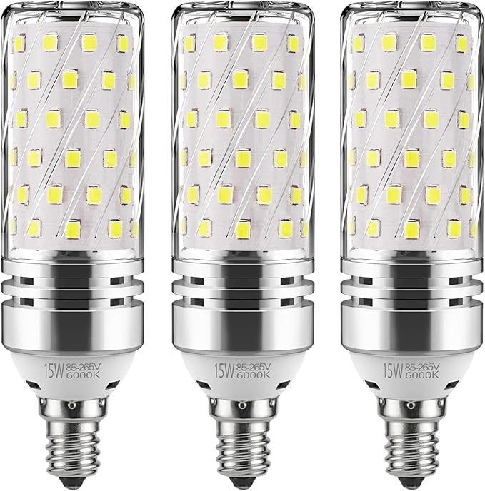 gezee E12 LED Corn Bulbs,15W LED Candelabra Light Bulbs 120 Watt Equivalent, 1500lm, Daylight White 6000K LED Chandelier Bulbs, Decorative Candle, 4.1in*1.2in, Non-Dimmable LED Lamp(3-Pack)