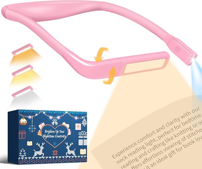 Neck Booklight for Reading in Bed at Night, Pink Light Knitting Accessories Sewing Supplies Stocking Stuffers for Teen Girls College Students Christmas Birthday Gifts for Women Mom Wife Nurse Present