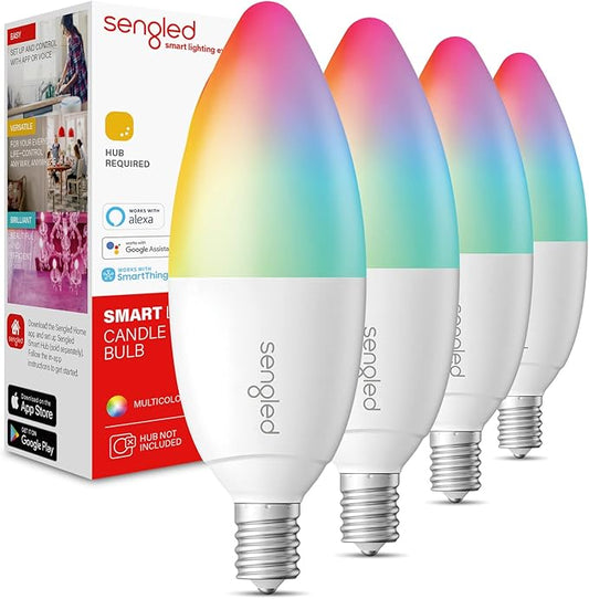 Sengled Zigbee Smart Candelabra Bulbs, Hub Required, Dimmable Multicolor E12 LED Candle Light Bulb Work with Alexa Echo(4th Gen), Echo Plus, Google/SmartThings, Voice/APP Control, 450 LM/40W Eqv. 4PK