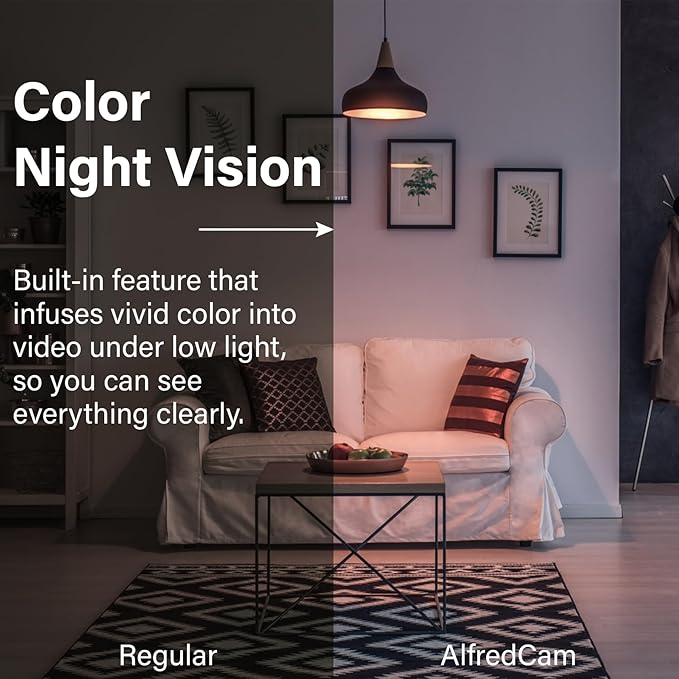 AlfredCam Indoor WiFi Security Camera, FullHD 1080P, 2.4G/WiFi, Continuous Recording, Motion Detection, Night Vision, Baby Monitor/Pet/Nanny Cam, App Powered (70M+ downloads)