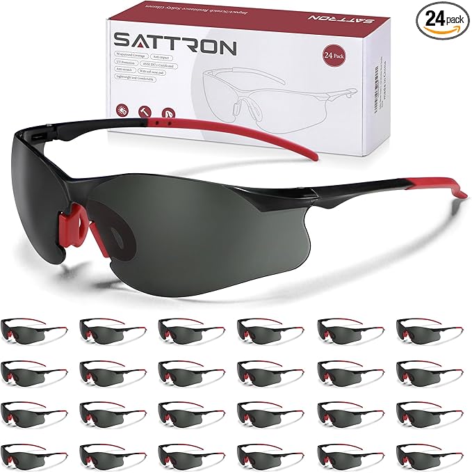 Safety Glasses Tinted 24 Pack, Protective Eyewear for Men Women UV Protection ANSI Z87.1, Safety Sunglasses Bulk Scratch Impact Resistant Eye Protection with Nose Pads for Construction Work Smoke