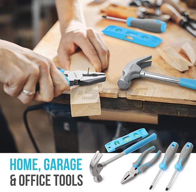 Hi-Spec 42pc Blue Household DIY Tool Set. Home, Office and College Dorm Small Toolkit Box of Starter Basic Tools