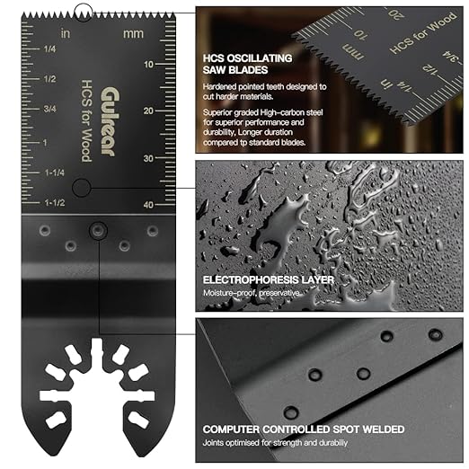 33PCS Oscillating Multi Tool Blade Kit, Professional Titanium Plated and Curved Edge Saw Blades with Quick Change Adapter, Professional Precision Cutting Blades for Wood/Metal, Plastic, DIY Projects