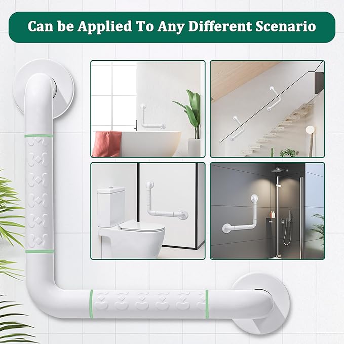 Anti Bathroom Grab Rail,90° Detachable Right Angle White Stainless Steel Shower Hand Rail,Safety Hand Rail Support for Elderly, Children and Disability