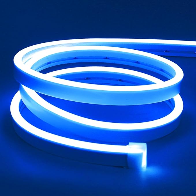 Lamomo LED Neon Lights, 16.4ft Blue LED Strip Light, 12V 0.39in/Cut Silicone Waterproof Neon Rope Light, DIY Neon Sign for Bedroom Indoor Outdoor Decoration（Power Adapter not Included）