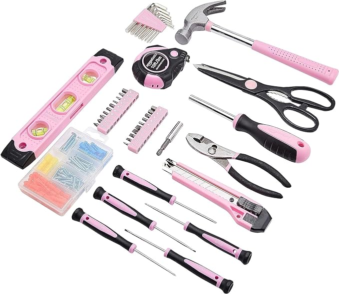 Amazon Basics Household Tool Kit With Storage Case, 142 Piece, Pink, 13.39 x 9.25 x 2.95 inch