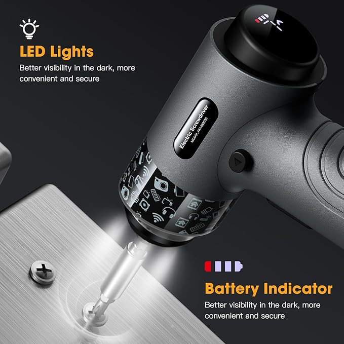 Cordless Electric Screwdriver, 3.7V Power Rechargeable Repair Tool Set with 32 Bits, Digital Display，6+1 Torque Setting，2500 mAh Battery, Gift for Electronic Computer Repairing