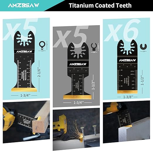 16 PCS Titanium Oscillating Saw Blades Metal Cutting, Multitool Blades for Soft Metal Nails Hard Material and Wood Plastic, Multi Tool Blades Kits Fit Dewalt Ryobi Bosch Milwaukee