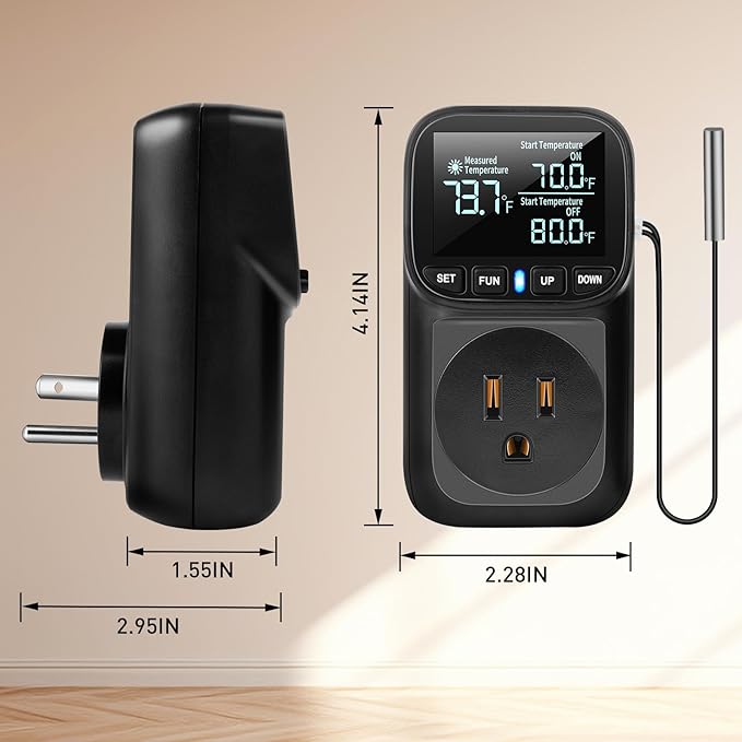 Diymore Digital Temperature Controller Outlet,1800W Plug in Thermostat,Heating Cooling Mode,120V Incubator Room Thermometer Gauge Reptile Thermostat Greenhouse Thermometer for House Pool Thermometer