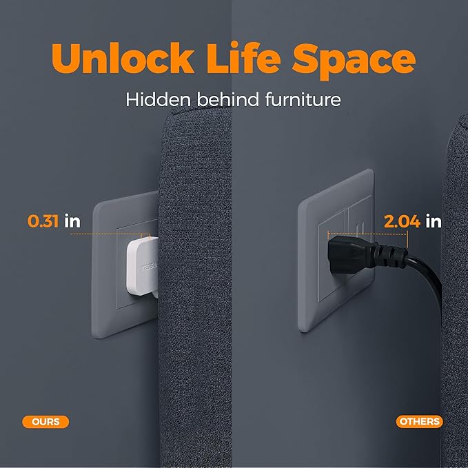 Power Strip with Surge Protection, TESSAN Flat Plug Extension Cord with 8 Outlets 3 USB Ports(1 USB C), 1080 Joules, 6 Ft, Wall-Mounted Charging Station for Apartment Office Dorm Room Essentials