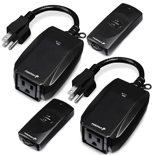 Fosmon Wireless Remote Control Outlet (2 Pack) Outdoor Electrical Outlet Switch Weatherproof Heavy Duty, 3-Prong Plug-in ETL Listed (Battery Included)