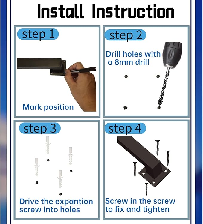 3FT White Iron Hand Railing, Sturdy Safety Staircase Handrails Wall Mount, 500lbs Load Capacity Industrial Iron Railing Pipe Handrail for Indoor Stairs, Outdoor Deck Loft Porch, Non-Slip and Rust