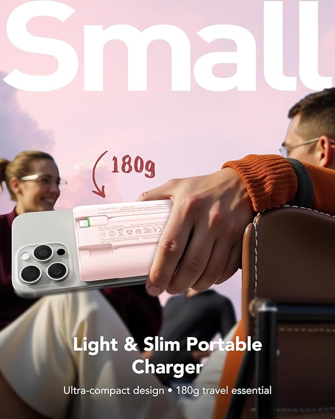 VEGER 10000mAh Portable Charger with 2 Built-in Cables, PD 22.5W Fast Charging USB C Power Bank, 4 Outputs 3 Inputs Slim Battery Pack Compatible with iPhone, Samsung, iPad, Android - Travel Essential