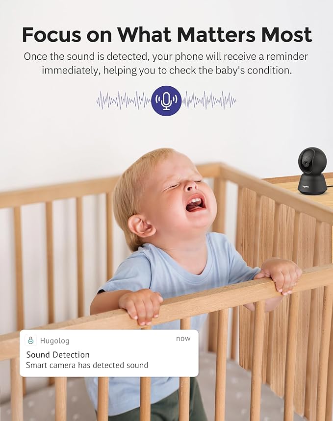 Hugolog 3K 5MP Indoor Pan/Tilt Security Camera with Auto-Focus,2.4 GHZ/5 GHZ,Ideal for Baby Monitor/Pet Camera,Starlight Color Night Vision,Human/Pet AI,Two-Way Audio,US Cloud,Compatible with Alexa