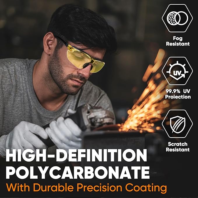 TICONN Anti-Fog Safety Glasses for Men and Women, ANSI Z87.1 Scratch Proof Eye Goggles with Adjustable Arms and UV Protection