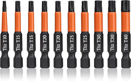 Pro Screwdriver Bit Set - Screwdriver Torx 10 pieces, 50mm length, 1/4” Hex-Shank, with Storage Box
