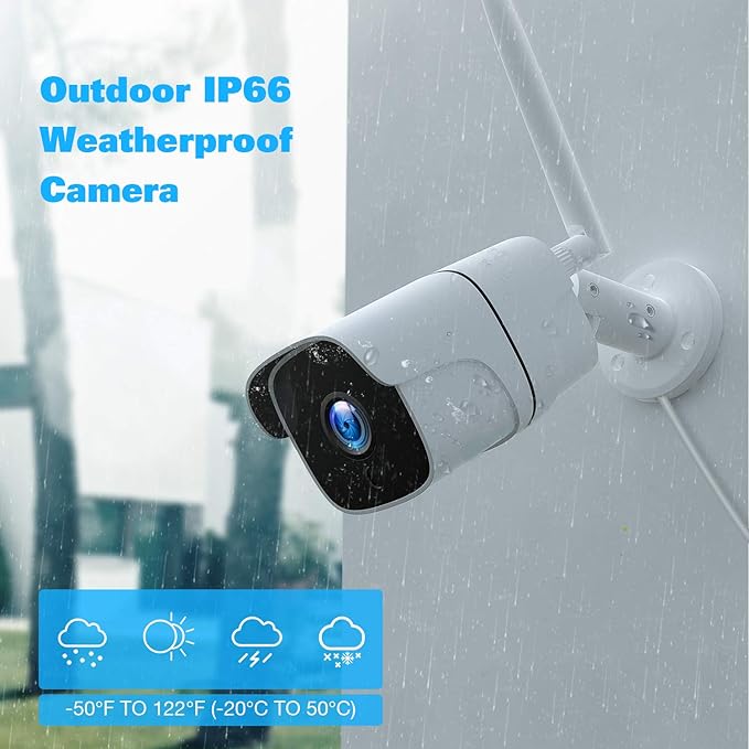 Wireless Security Camera System with 12" Monitor, 8CH NVR & 4pcs WiFi Cameras - Plug & Play, Night Vision, 24/7 Recording (No HDD + 4cam + 12" Monitor)