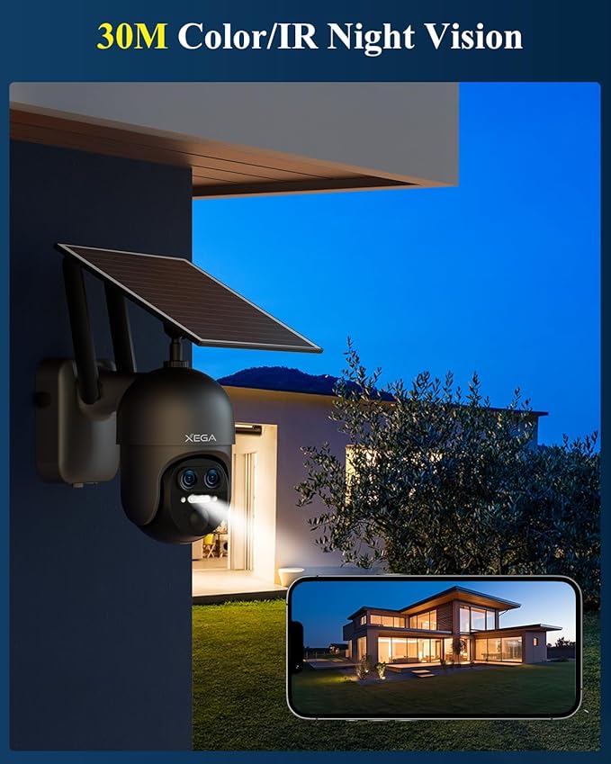 Xega 4G 【12X Hybrid Zoom】 Cellular Security Camera Outdoor with 【Dual Lens】, 2K Solar Wireless PTZ Outdoor Surveillance Camera,Smart PIR Human/Motion Detection, Two Way Talk, Built-in SIM Card, IP66