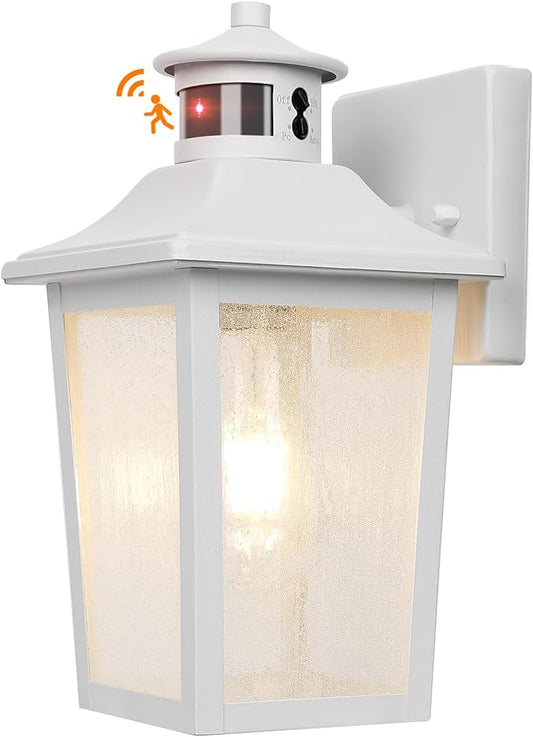 White Motion Sensor Outdoor Wall Light - Dusk to Dawn Outdoor Wall Lighting, Waterproof Exterior Light Fixture, Modern Porch Light Outside Wall Mount for House Patio Garage, Anti-Rust