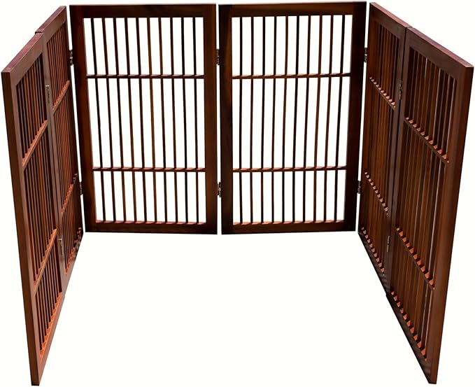 Pet Dog Gate Strong and Durable Freestanding Folding Acacia Hardwood Portable Wooden Fence Indoors or Outdoors by Urnporium (Brown Pet Gate, 6 Panel 30" Tall)