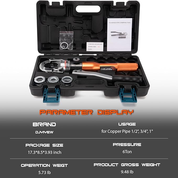 Copper Pipe Crimping Tool - with 1/2", 3/4", 1" Jaws, Copper Tube Fittings Hydraulic Pipe Crimping Tool for Pro Press, Viega Copper Pipe Fittings