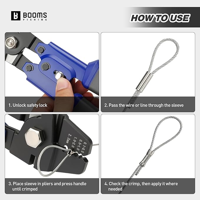 Booms Fishing Crimping Tool Kit: 10.6in Fishing Crimping Pliers with Side Wire Cutters - Up to 2.2mm Crimper, XW40