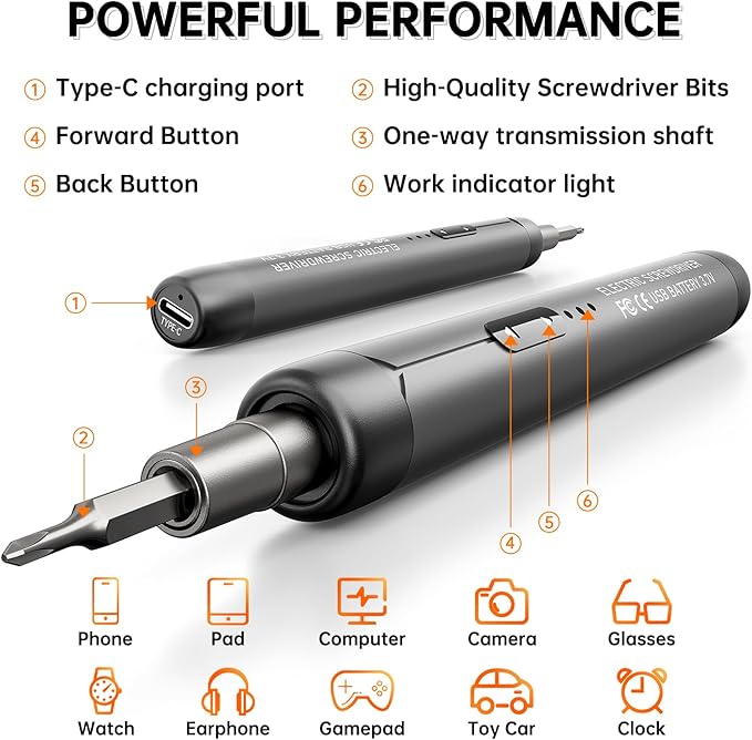 Electric Screwdriver Set, Precision Screwdriver Set, Magnetic Drill Bit, Magnetic Storage, Mini Precision Electric Screwdriver Repair Kit for PC RC Electronics