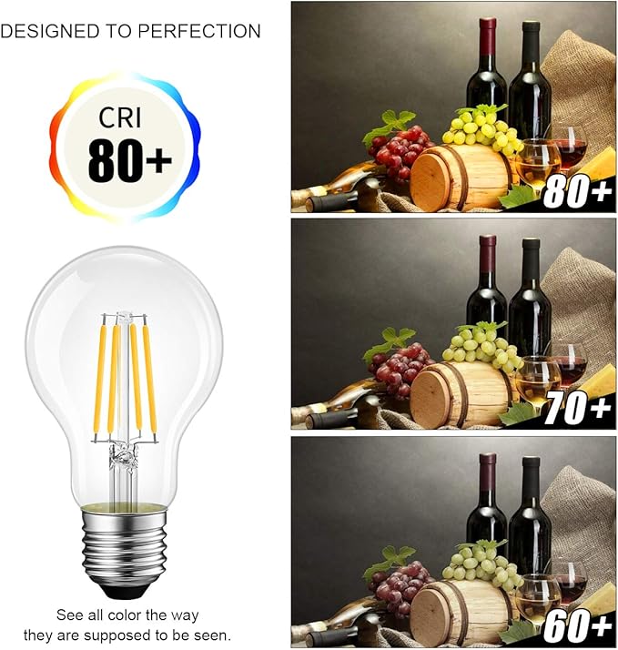 LVWIT A19 LED Vintage LED Filament Bulb E26 Base Dimmable 7W (60W Equivalent)，2700K Warm White 800 Lumens，Omnidirectional, UL-Listed, 24PCS