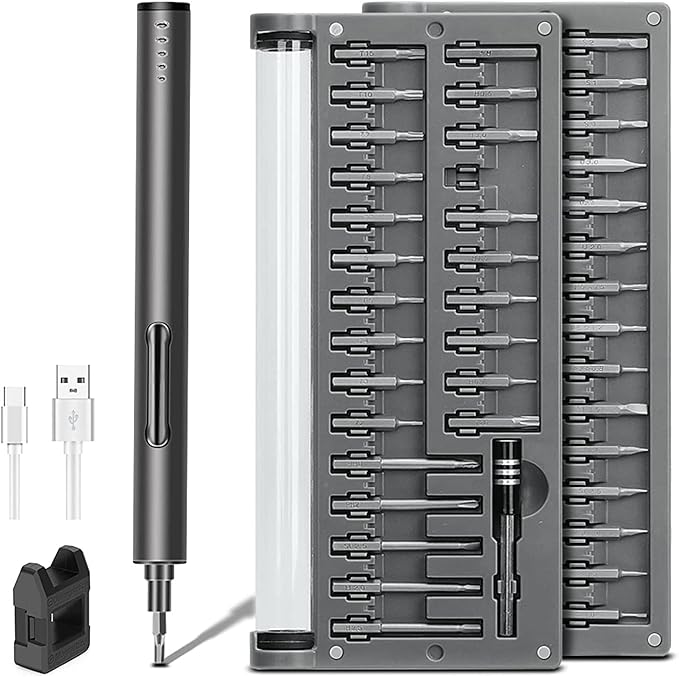 Mini Electric Screwdriver - 3.7V Small Cordless Precision Screwdriver Set - 55 Precision Bits & LED Light & Magnetic Mat - Repair Tool for Electronics Phone Watch Camera Laptop