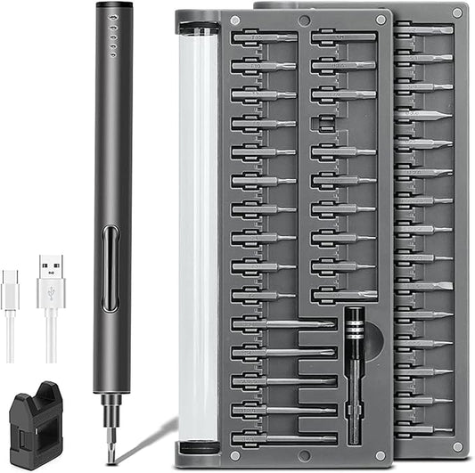 Mini Electric Screwdriver - 3.7V Small Cordless Precision Screwdriver Set - 55 Precision Bits & LED Light & Magnetic Mat - Repair Tool for Electronics Phone Watch Camera Laptop