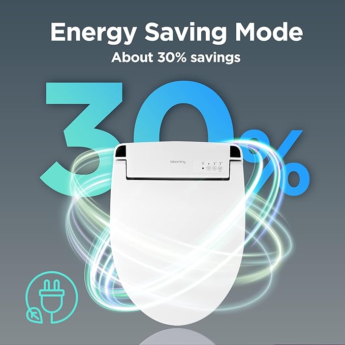 Blooming NB-R1260R Bidet Toilet Seat - Smart Toilet Seat, Warm Water, Dryer, Heated Seat, Sittable Lid, LED Nightlight - White - Attachment with Remote Control (Round)