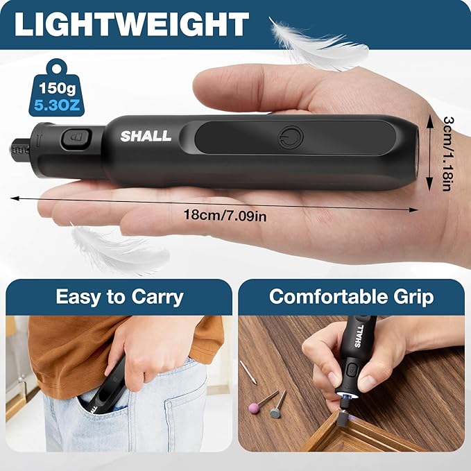 SHALL Cordless Rotary Tool Kit, 3.7V Mini Rotary Tool with 5 Speed and 104 Accessories, Multi-Purpose Power Engraving Tool for Sanding, Cutting, Carving, Drilling, Polishing, DIY Crafts - Type-C