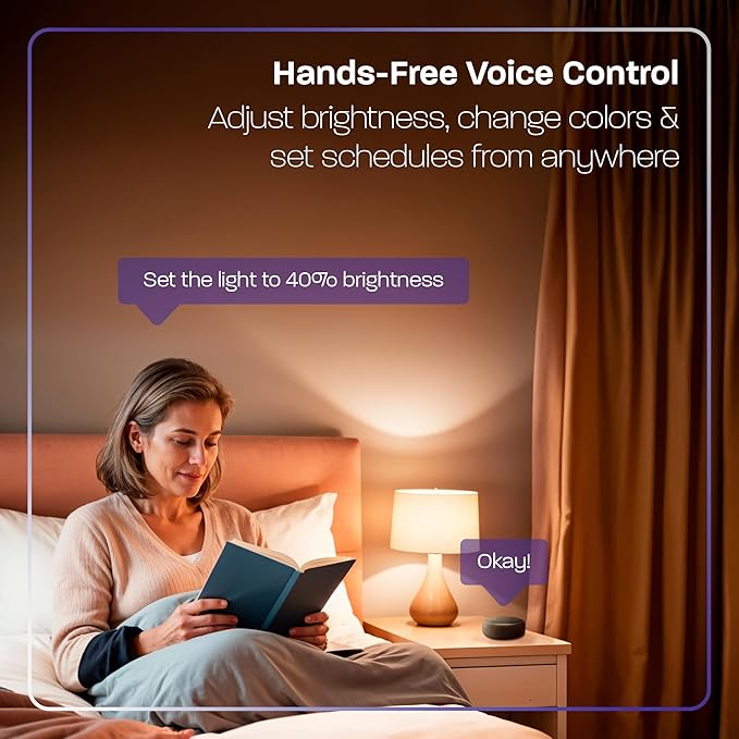 Smart LED Light Bulb 9W (60W Equivalent) - RGB Color Changing & Tunable White, WiFi+Bluetooth, Music Sync, Alexa & Google Home Compatible, No Hub Required, A19 E26 Dimmable, 800 Lumens, 1 Pack