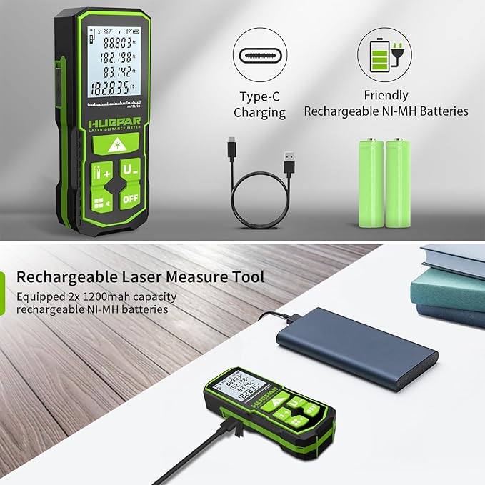 393FT Professional Green Laser Measuring Tool with Angle Sensor, Huepar 1/16in Accuracy Laser Distance Measurement Tool, Digital Laser Room Measuring Device, Laser Distance Meters