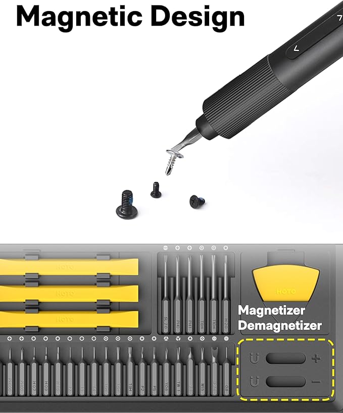 HOTO Electric Precision Screwdriver Set, 48 in 1 Electronics Tool Kit, Magnetic Bits & Box, LED Light & 2 Torque Settings, Mini Screwdriver Set for Eyeglasses, Watches, Phones, Laptops, Cameras Repair