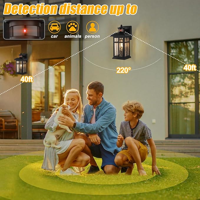 Outdoor Wall Light Motion Sensor - Updated Dusk to Dawn Outdoor Lighting, Exterior Light Fixture, Black Porch Lights & Outdoor Light for House Garage Entryway