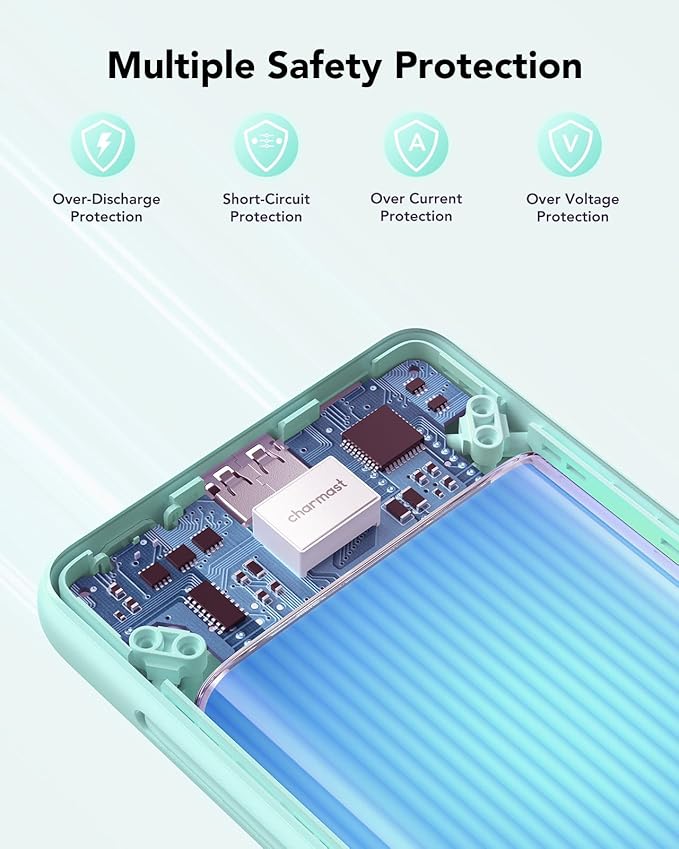 Charmast Portable Charger with Built-in Cables and Plug, 10000mAh USB C Power Bank Fast Charging 15W, External Battery Pack Slim, Travel Essentials Compatible with 16 15 14 13, Samsung Galaxy, iPad