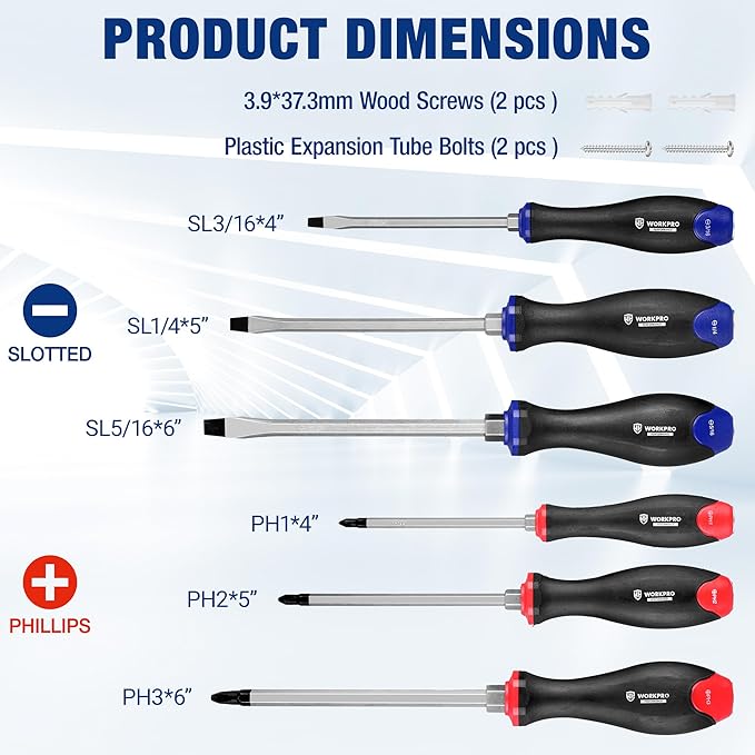 WORKPRO Magnetic Screwdriver Set 11-Piece, Screw Driver Set Kit with Wall Mount Rack, Includes Slotted & Phillips Screwdrivers, Magnetic Screwdriver with Magnetizer Demagnetizer Tools