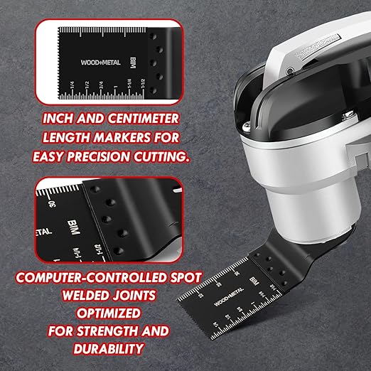 50 Pcs Oscillating Tool Blades,Proffesional Multi Tool Blades Kits, Include 2 Pcs C-clip Adapter and 5 Pcs Sandpaper, 1-3/8" Fine Tooth Quick Release Wood Plastic Oscillating Saw Blades