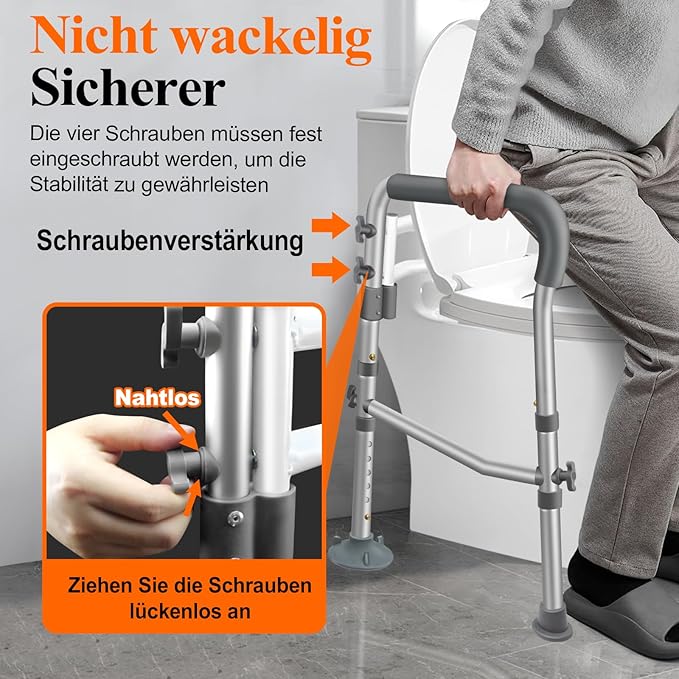 Toilet Safety Rails, Adjustable Handicap Toilet Seat with Handles Over Toilet, Sturdy Toilet Handles for Elderly and Disabled, Stable Toilet Safety Support Rails Frame with Arms for Seniors